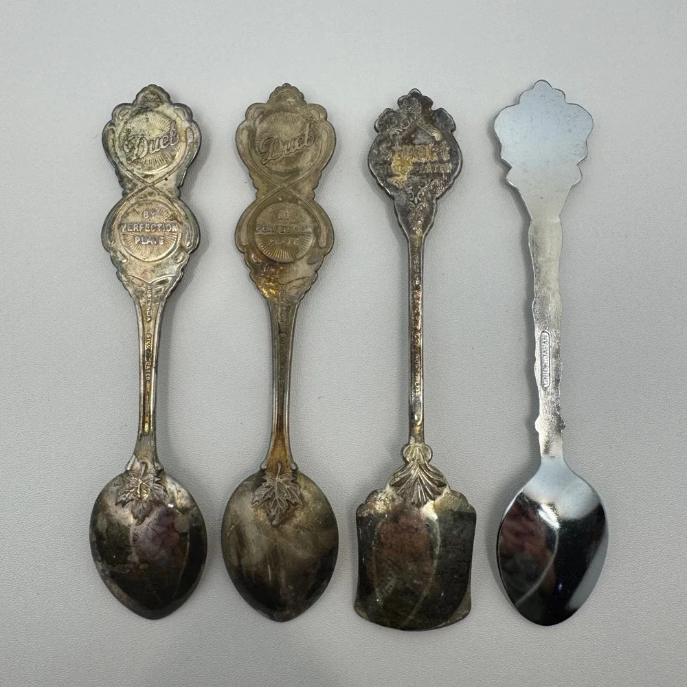 Vtg Canada Souvenir Spoon Lot 4 Enamel Niagara Falls Toronto Banff‎ Maple Leaf